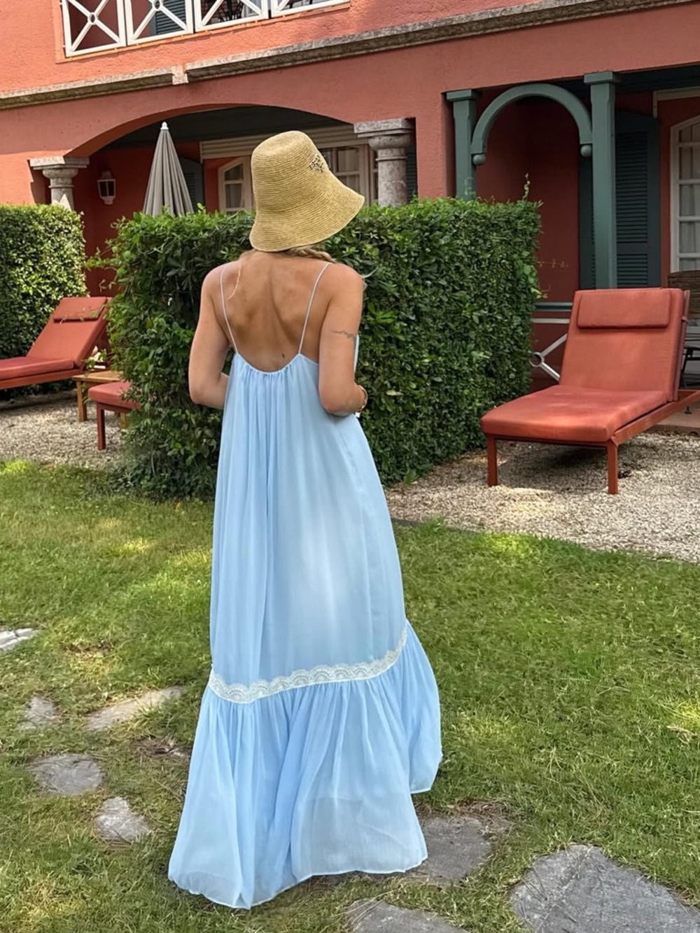 Zara Light Blue Spaghetti-Strap Midi Dress